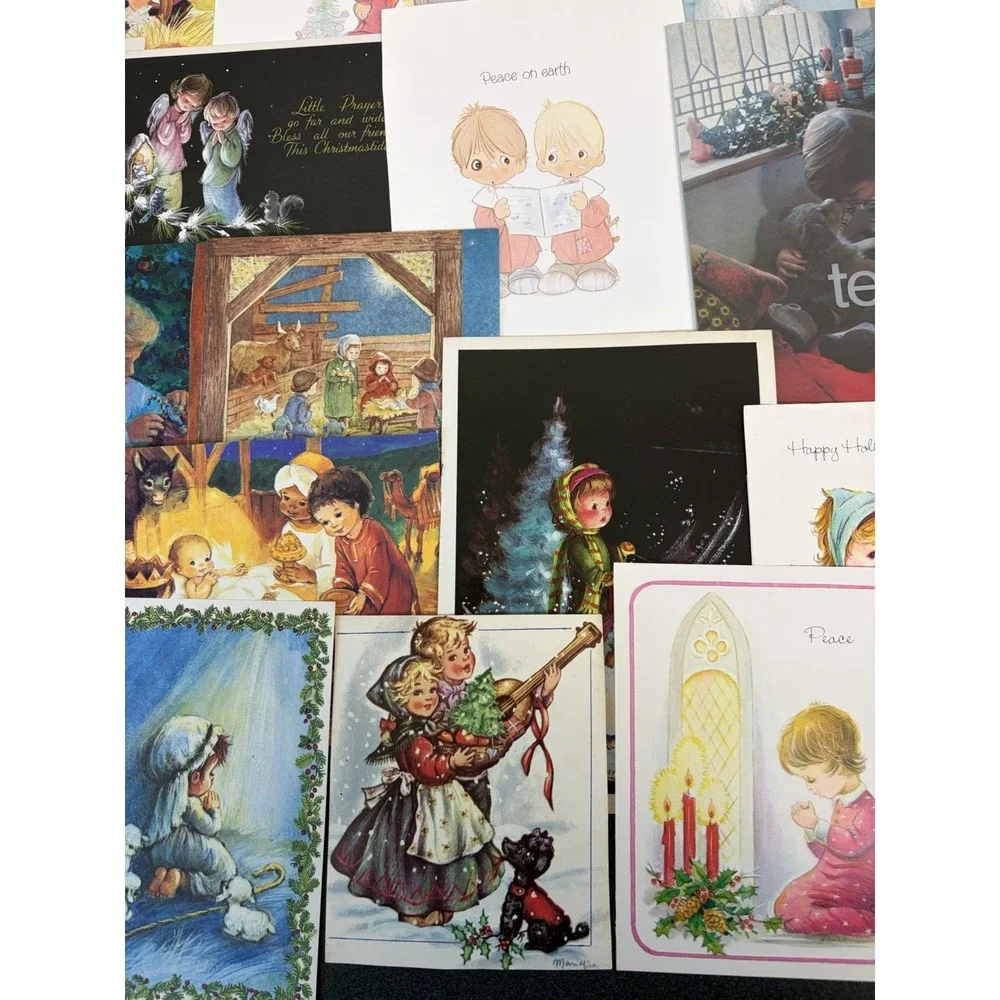 Vintage Christmas Cards Fronts ONLY Kids Children Scrapbooking Crafts Lot of 50+